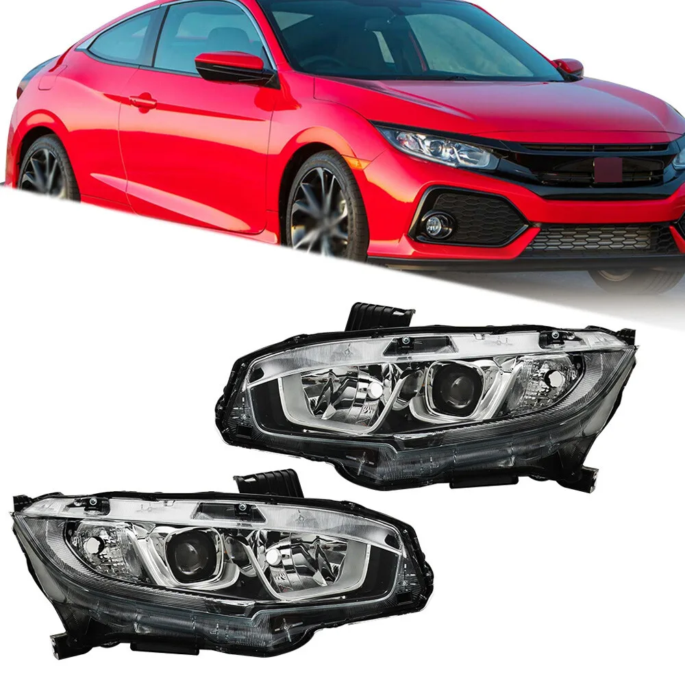 

Left+Right For Honda Civic 2016-2020 Halogen Projector Headlights Headlamp Clear