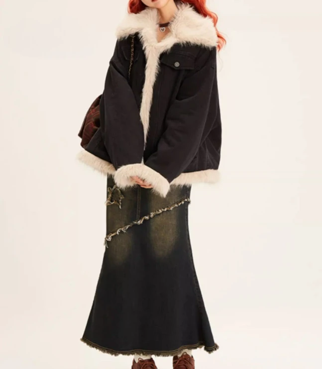 レディース秋アメリカンヴィンテージセクシーなブルーフィッシュテールデニムスカート多用途年齢軽減スリムレジャーハイウエスト個性スカート