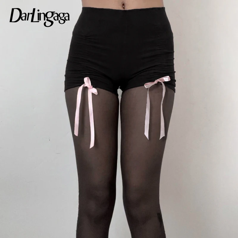 

Darlingaga Gothic Dark Y2K Skinny Bow Summer Shorts Women Hottie 2000s Aesthetic Drawstring Hotpants Korean Girls Bottoms Kawaii