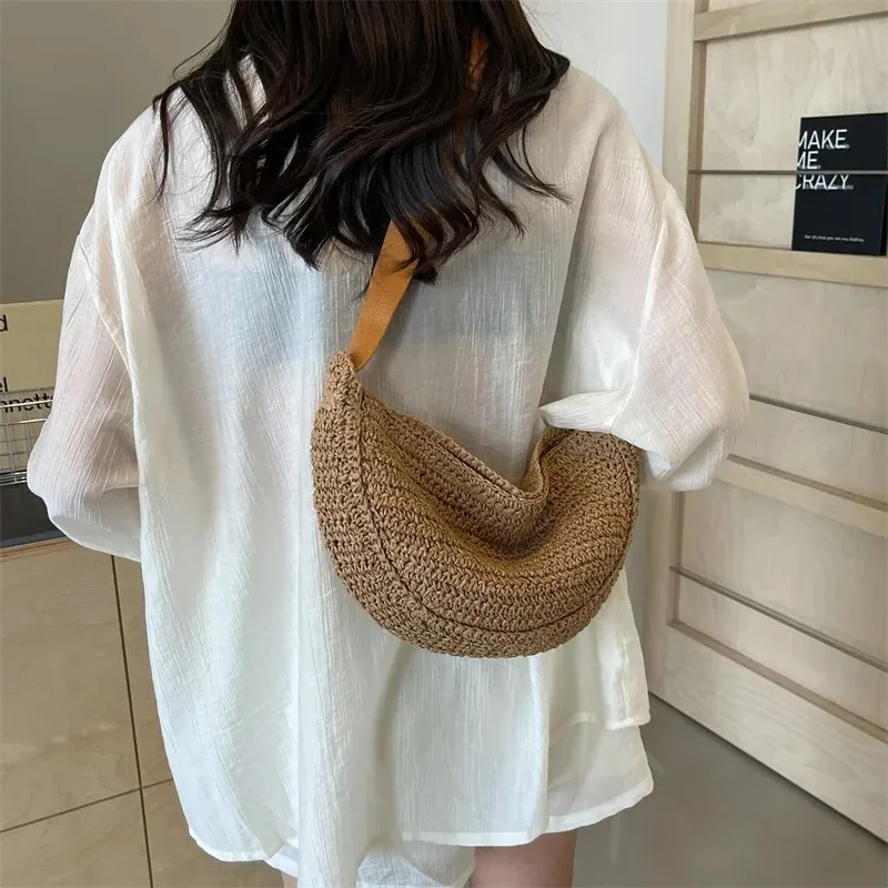 Straw Crossbody Bags Women Fashion Korean Solid Color Handbags 2024 New Summer Weave Beach Vacation Bag Travel Handbags Female