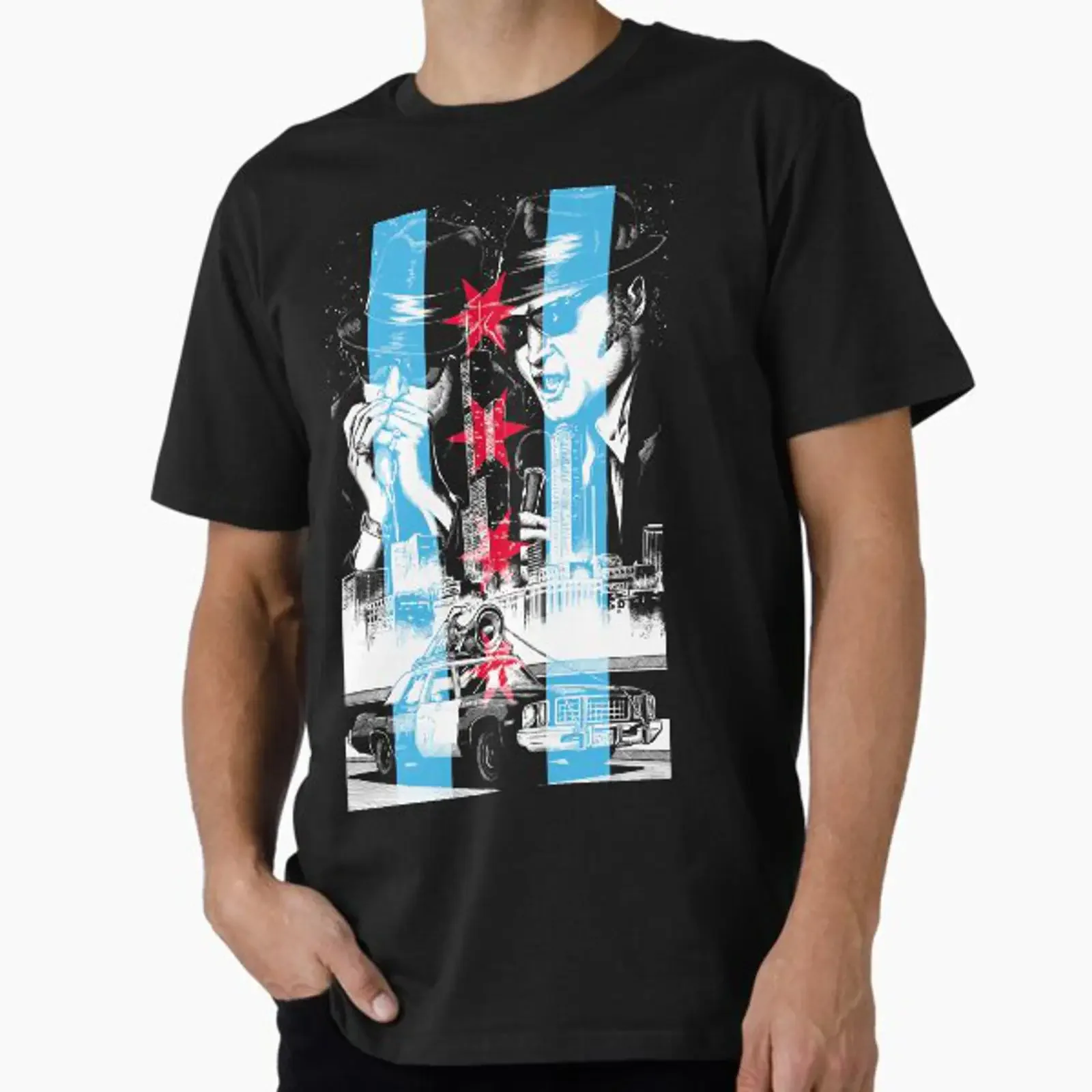 Blues Brothers Chicago Flag T Shirt Jake Elwood 80s Classic Movie R B Bluesmobile Casual Premium vintage Washed graphic fashion