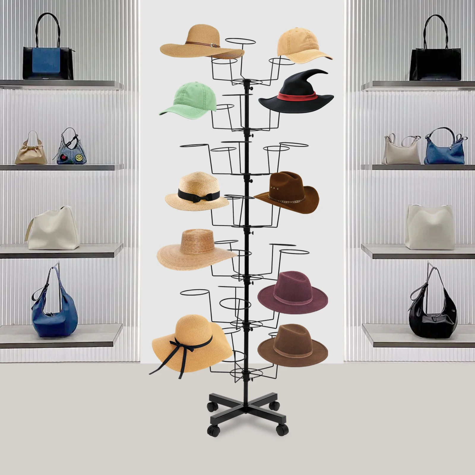 

Hat Rack, 7 Tier Black Freestanding Cap Hat Stand, Space Saving Coat Hat Organizer for Home Store Entryway, Metal Hat Holder