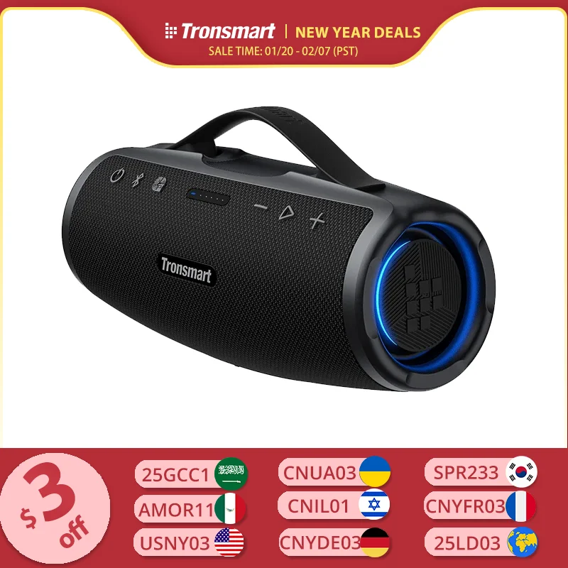 Tronsmart Mirtune S100 Bluetooth Speaker 50W Speaker with IPX7 Waterproof, APP Control, Built-in Powerbank & Retractable Handle