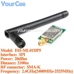 Módulo transceptor inalámbrico Wifi, antena con escudo, E01-ML01DP5 Ebyte, 20dBm, 2100m, largo alcance, nRF24L01P + PA + LNA 2,4G, ML01DP5