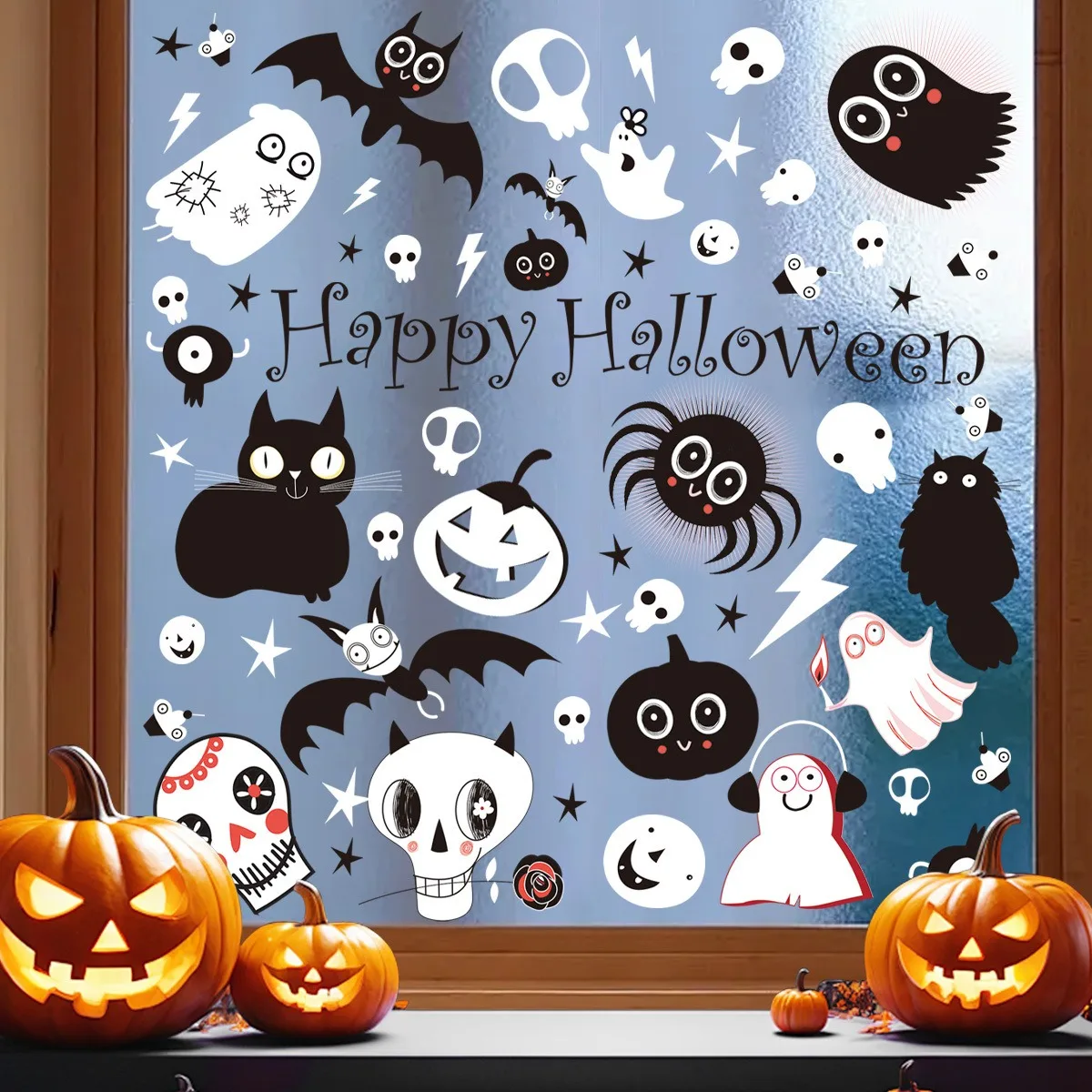 

Spooky Halloween Window Clings Static Cling Bat Pumpkin Stickers for Home Party Decorations Removable No Trace