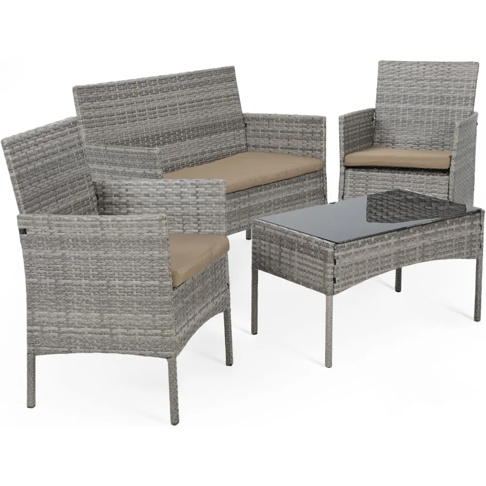 

Outdoor Patio Furniture Set of 4, Rattan Outdoor Table and Chairs Sofa Set, Wicker Law Patio Conversation Furniture for Balcony