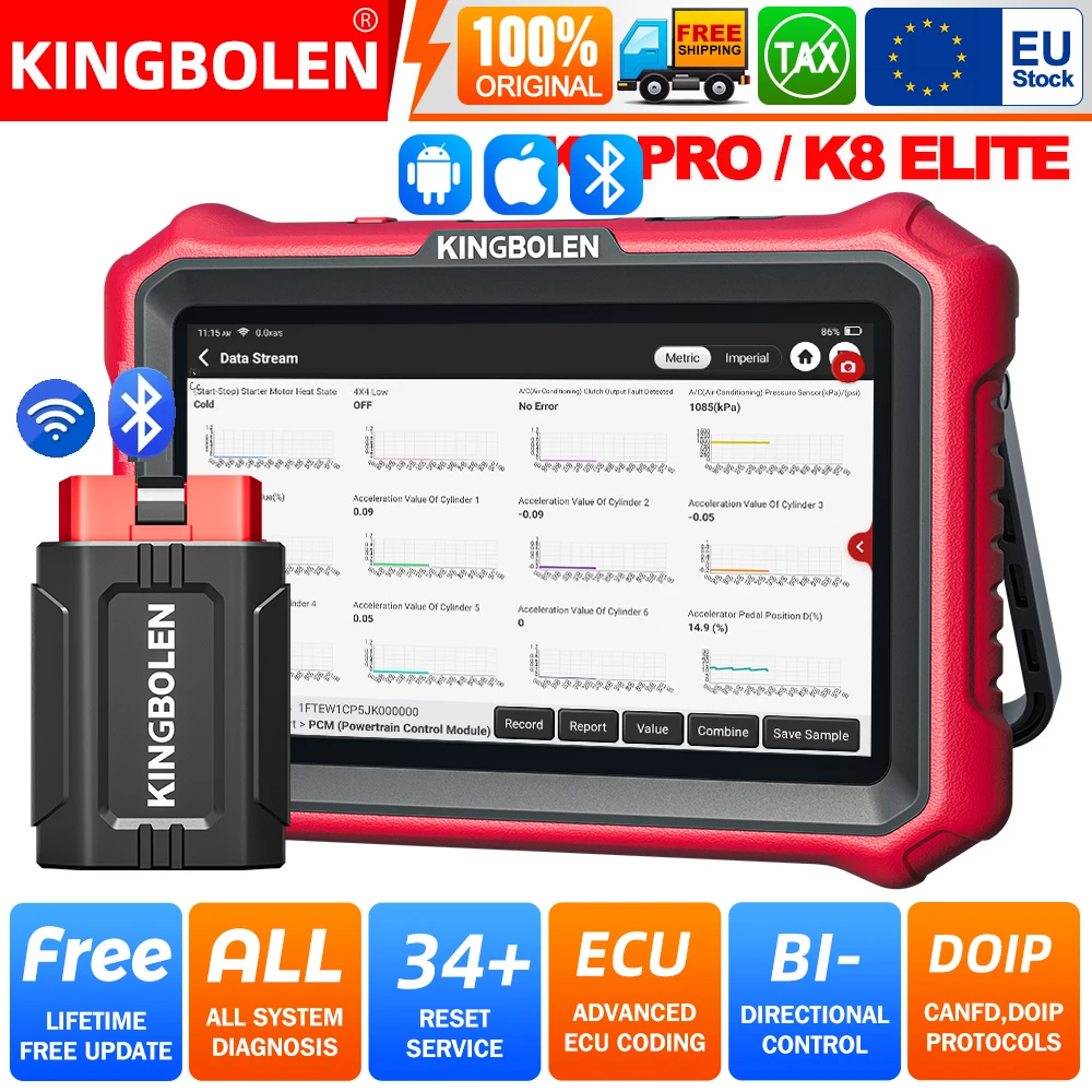 Lebenslang Kostenlos KINGBOLEN K8 PRO, K8 Elite 8 Zoll CAN FD DoIP Alle Systeme Auto-Diagnosegerät 34 Reset-Funktionen ECU-Codierung Bidirektional
