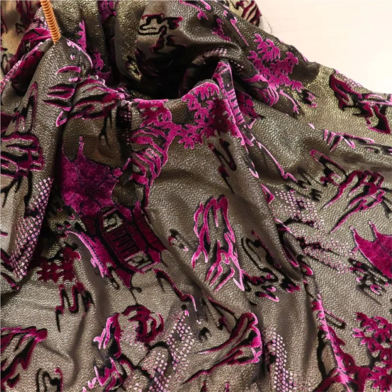 

Тканая парчовая флисовая ткань с бархатной вискозой с золотым розовым узором для платьев Cheongsam, свадебных платьев и вечеринок