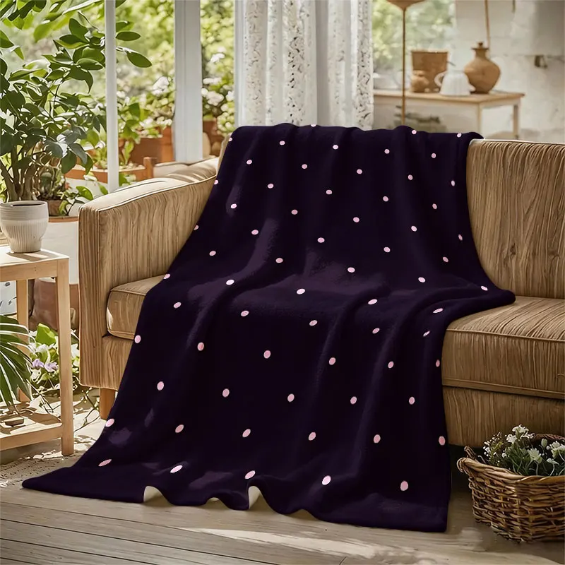 Purple Pink Polka Dots Flannel Blanket Perfect for Sofa Office Bed Travel Sleep Read Relax Camping Four Season Use