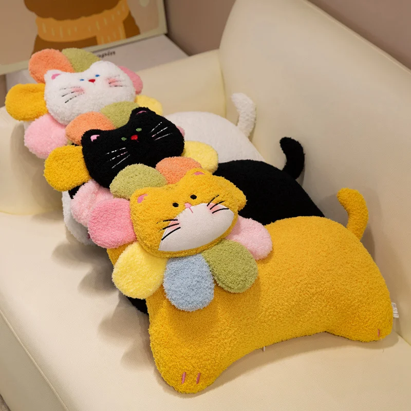 50cm Spring Day Little Flower Cat Hug Pillow Cute And Cozy Home Decor Soft Stuffed Animal Cat Sofa Cushion Moving Gift