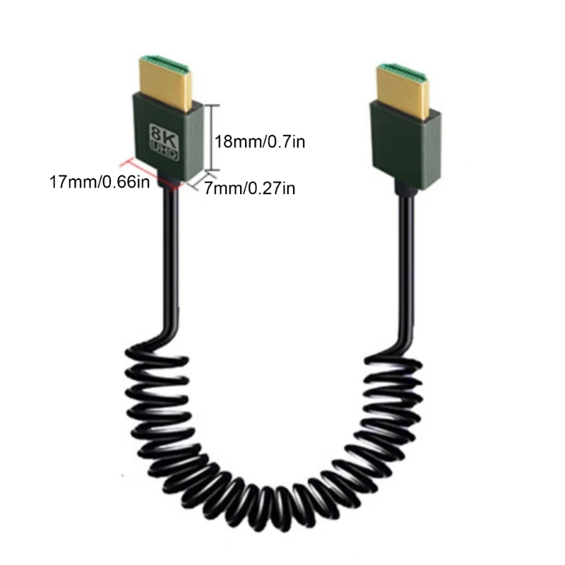 8K HDTV Coiled Cable with 8K A to A HDTV Male Cable Coiled for Cameras DSLR Camcorders Portable Screens and Monitors