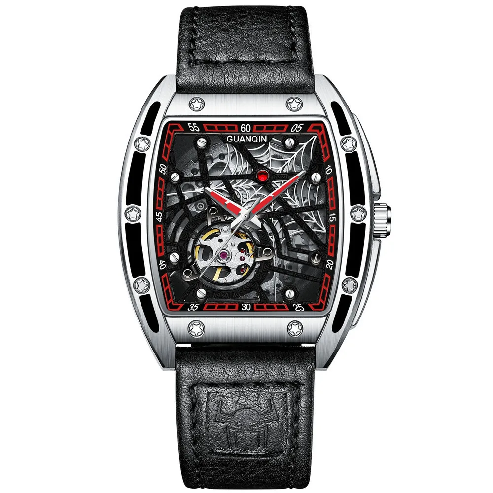 GUANQIN Luxury Men's Mechanical Wrist Watch Skeleton Design Leather Strap Sapphire Crystal Luminous Japanese Movement Waterproof