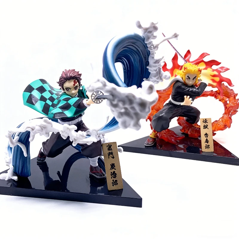 Figura de Acción de Demon Slayer: Mugen Train, Rengoku Kyojuro, Tanjiro Kamado, Diorama de Batalla de Anime, Estatua, Modelo de Exhibición de Escritorio, Juguete, Regalo