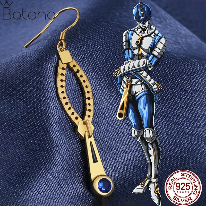 Anime jojo's bizarre adventure Bruno Bucciarati Zip Shape 925 Sterling Silver Earstuds Earrings Cosplay Accessories Men Jewelry