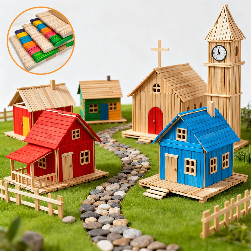 ไม้แท่งสำหรับงาน DIY 50/100 ชิ้น วัสดุก่อสร้างบ้านจำลอง ไม้ธรรมชาติ สำหรับงานฝีมือและเครื่องมือคนผสม