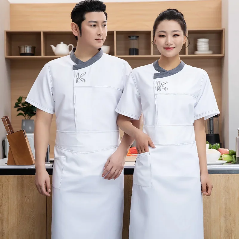 Hotel chef-kok uniform jas korte mouw chef-kok T-shirt restaurant kleding logo Bakkerij Ademend nieuwe Cooking Chef-kok jas voor heren