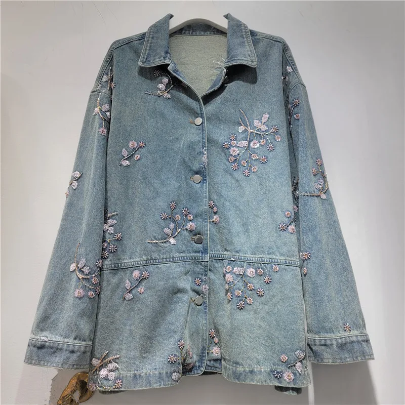 

Женская джинсовая куртка SuperAen с винтажным дизайном, розовая, с вышивкой и пайетками, весна 2026, новая, элегантная, модная, свободная, повседневная