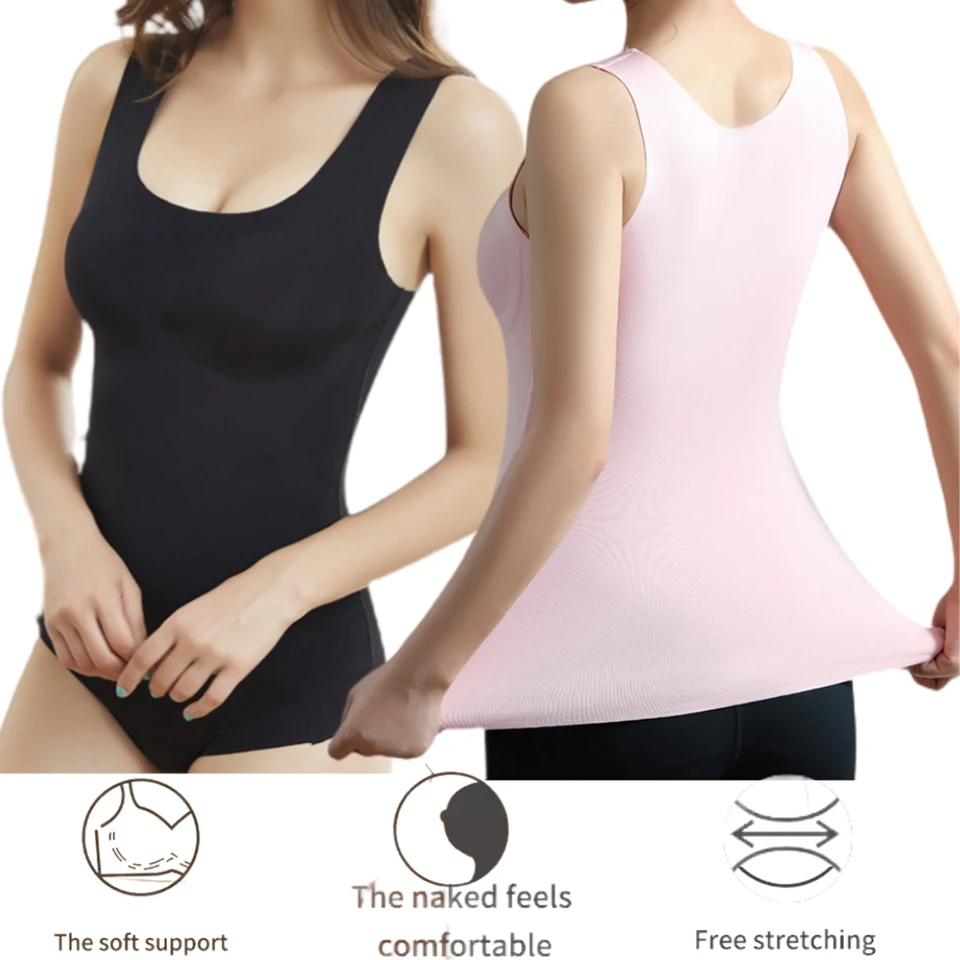 Women Sleeveless Bottoming Vest Padded Bra Tops Wire Free Sleeping Brassiere Elastic Tank Top Camsole With Bra Pads