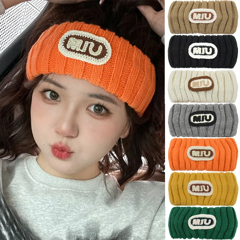 Winter Warm Sports Cycling Hairbands MIU Print Soft Knitted Headband for Women Girls Bandanas Fashion Hair Accessories