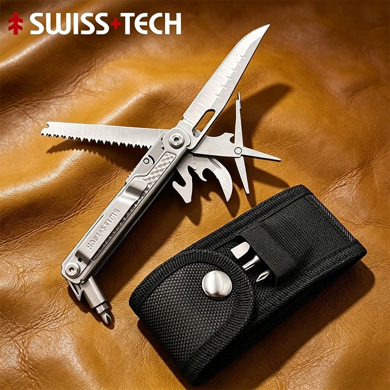 SWISS TECH 11 in 1 Mini Knife Multitool Pocket Knife EDC Outdoor Camping Survival Folding Multi Tool Scissors Screwdriver
