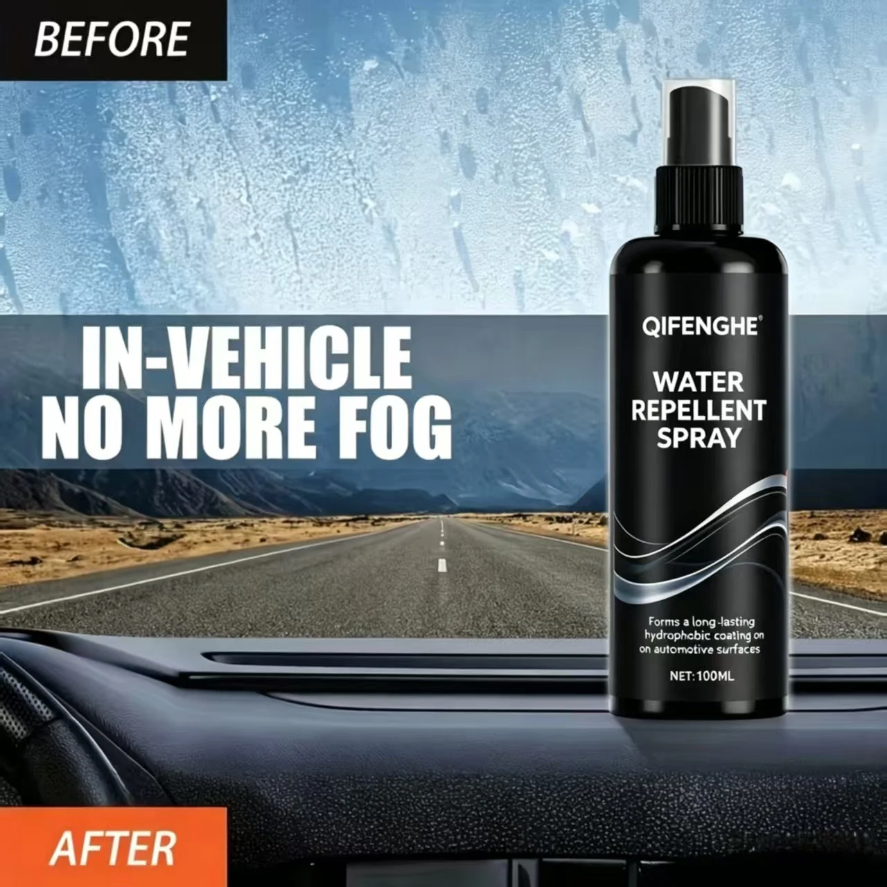 100ML Car Water Repellent Spray, Long-Lasting Hydrophobic Coating for Windshield Windows & Exterior Parts, Water Beads Up & Roll