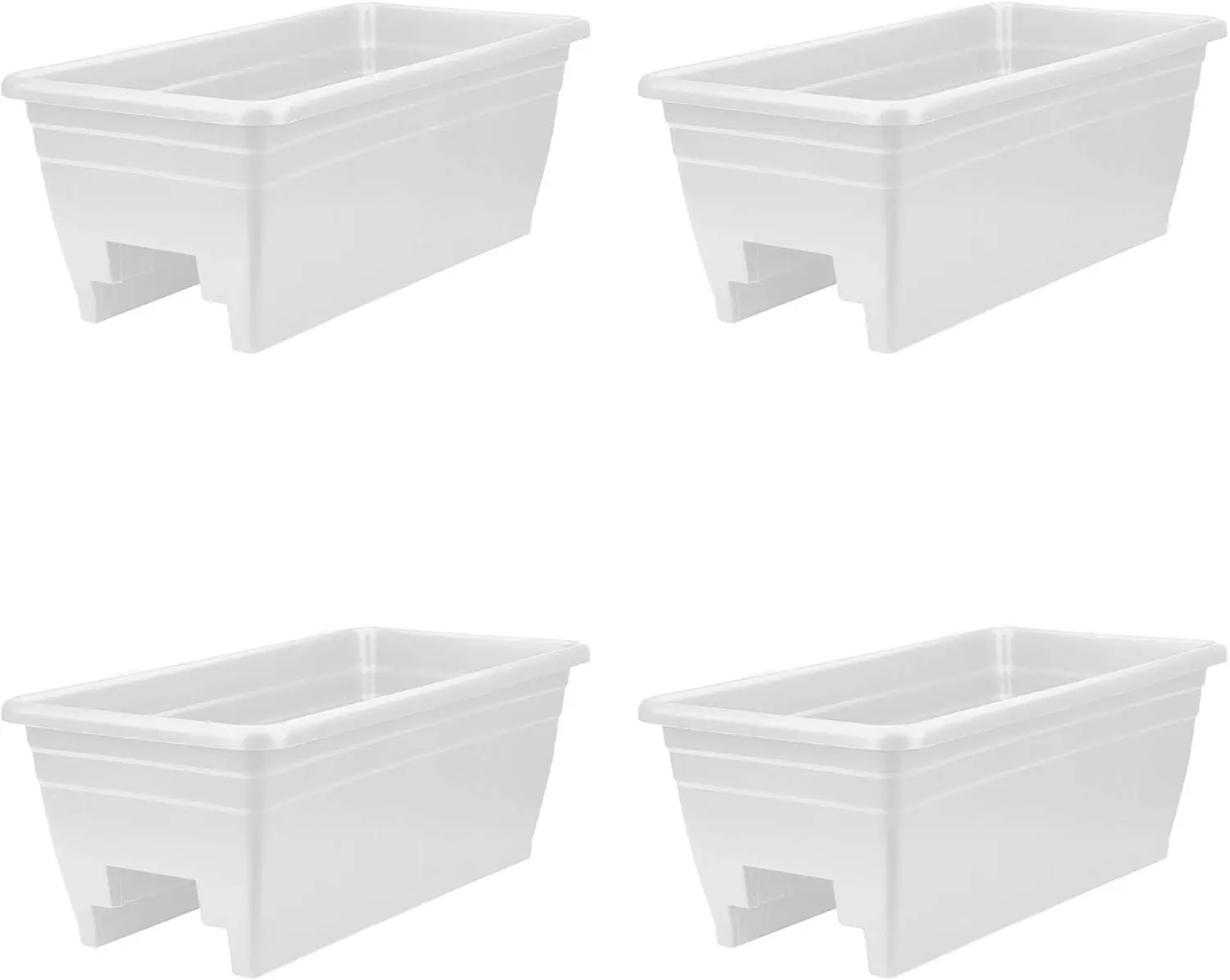 24 inches Deck Rail Box Planter with Easy Drainage Holes, Mounted Garden Flower Planter Boxes, White, Plastic, 4 Pack