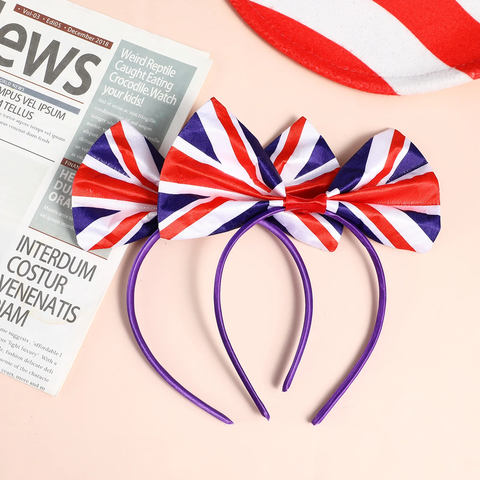 

2 pcs England Hair Hoop Bowknot Kids Adult Hair Accessories Birthday Sports Christmas Garden Ball Fans Headband