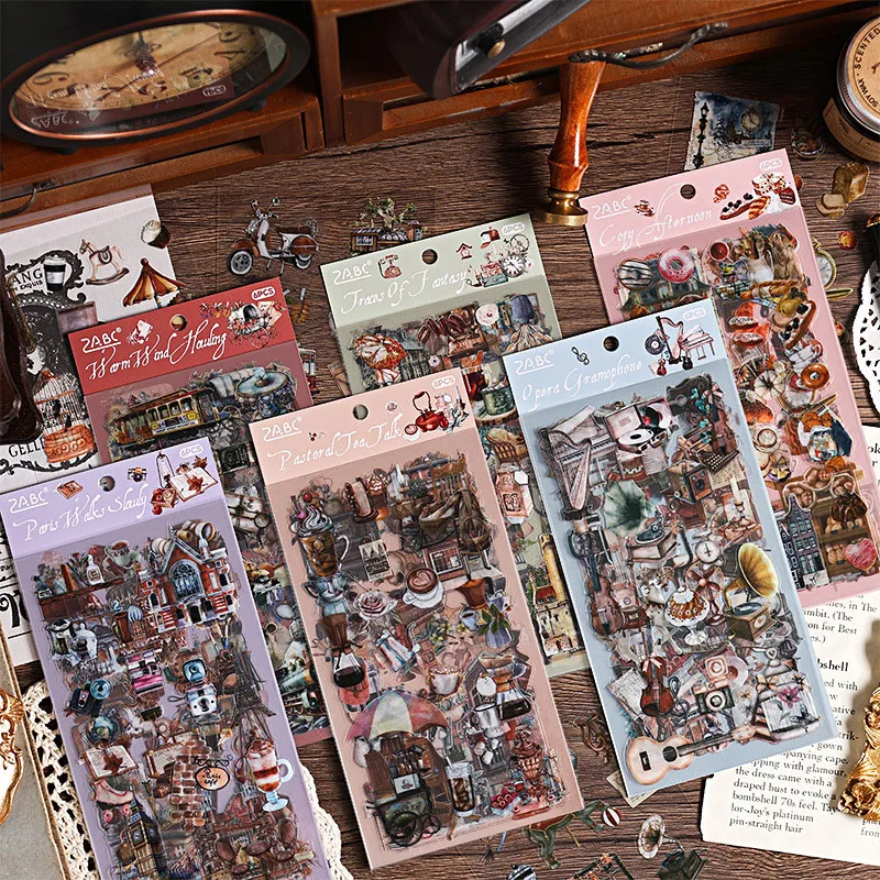 6 Sheets/pack Vintage Stickers Waterproof Scrapbook Aesthetic Sticker Daily Planner Water Bottles Handbook Junk Diary Stickers