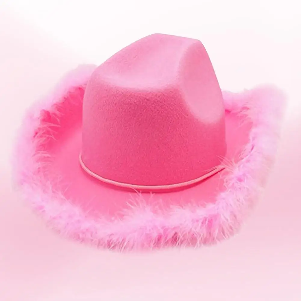 Pink Feather Cowgirl Hat Fluffy Feather Western Cowboy Hat For Christmas Bachelorette Party Carnival Rave Costume Accessories