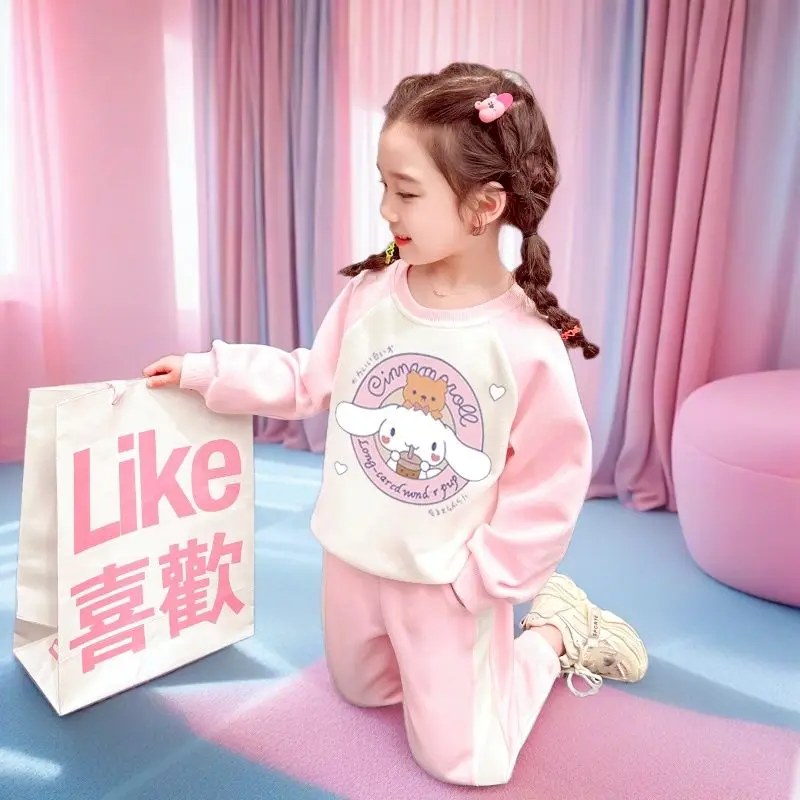 

Kawaii Cinnamoroll My Melody Kuromi Sanrio Student Cute Cartoon Long Sleeve Hoodie Children Warm Pants Sportswear Gift for Kids