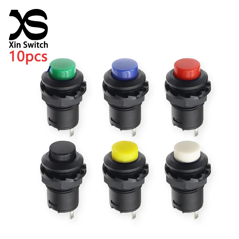 10PCS DS-427 12mm Hole Opening Self Resetting Power Round Button Switch 1.5A/250V 3A/125V 2-Pin Plastic Push Switch