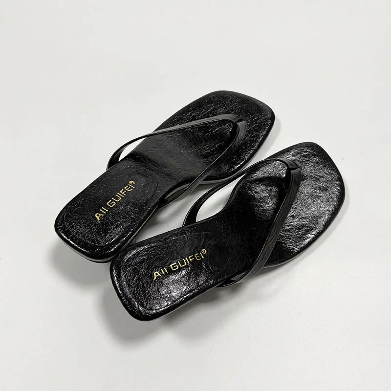 Modische Designer-Sommer-Strand-Flip-Flops für Damen, Absatzschuhe, runde Zehenpartie, Damen-Sandalen, Slipper. – Detail 8