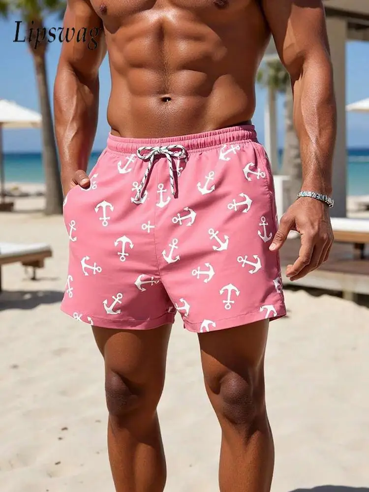 

Daily Casual Mens Drawstring Shorts Vacation Seaside Beach Fashion Graphic Print Shorts Men Spring Summer Leisure Loose Shorts