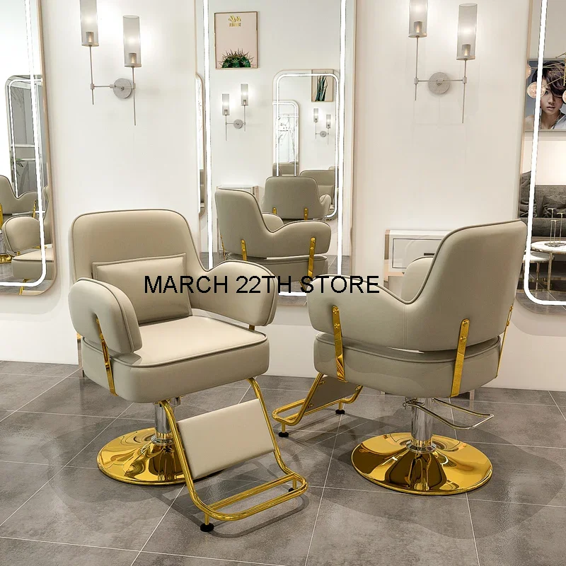 

Lifter Personalized Barber Chair Retro Gold Leather Professional Swivel Salon Chair Rolling Luxury Cadeiras Salon Furniture