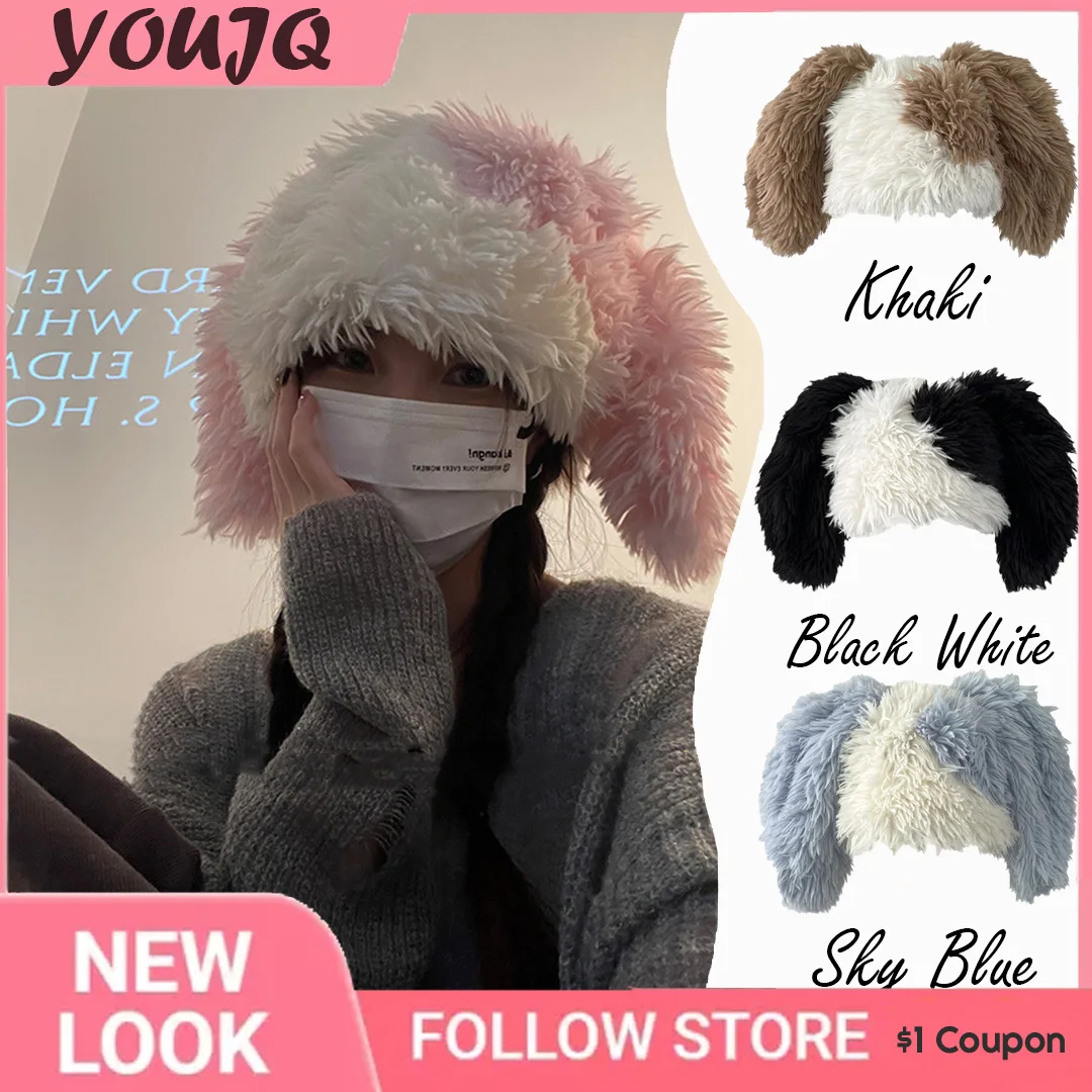 

Y2K Japanese Cute Plush Big Ears Rabbit Bonnets Hats for Women Autumn Winter Ear Protection Warm Sweet Beanies Caps Skullies