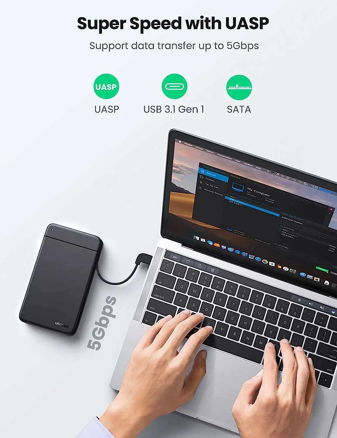 Boîtier de disque dur UGREEN USB C USB 3.1 Gen 1 vers SATA III 5Gbps pour SSD et disque dur 2.5 pouces boîtier de disque dur externe 9.5mm 7mm