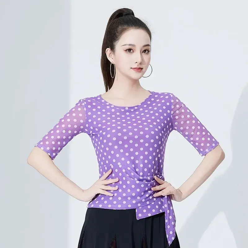 

Modern Dance Top Women 2024 New Polka Dot Practice Suit Dancing Ballroom Dance Wear