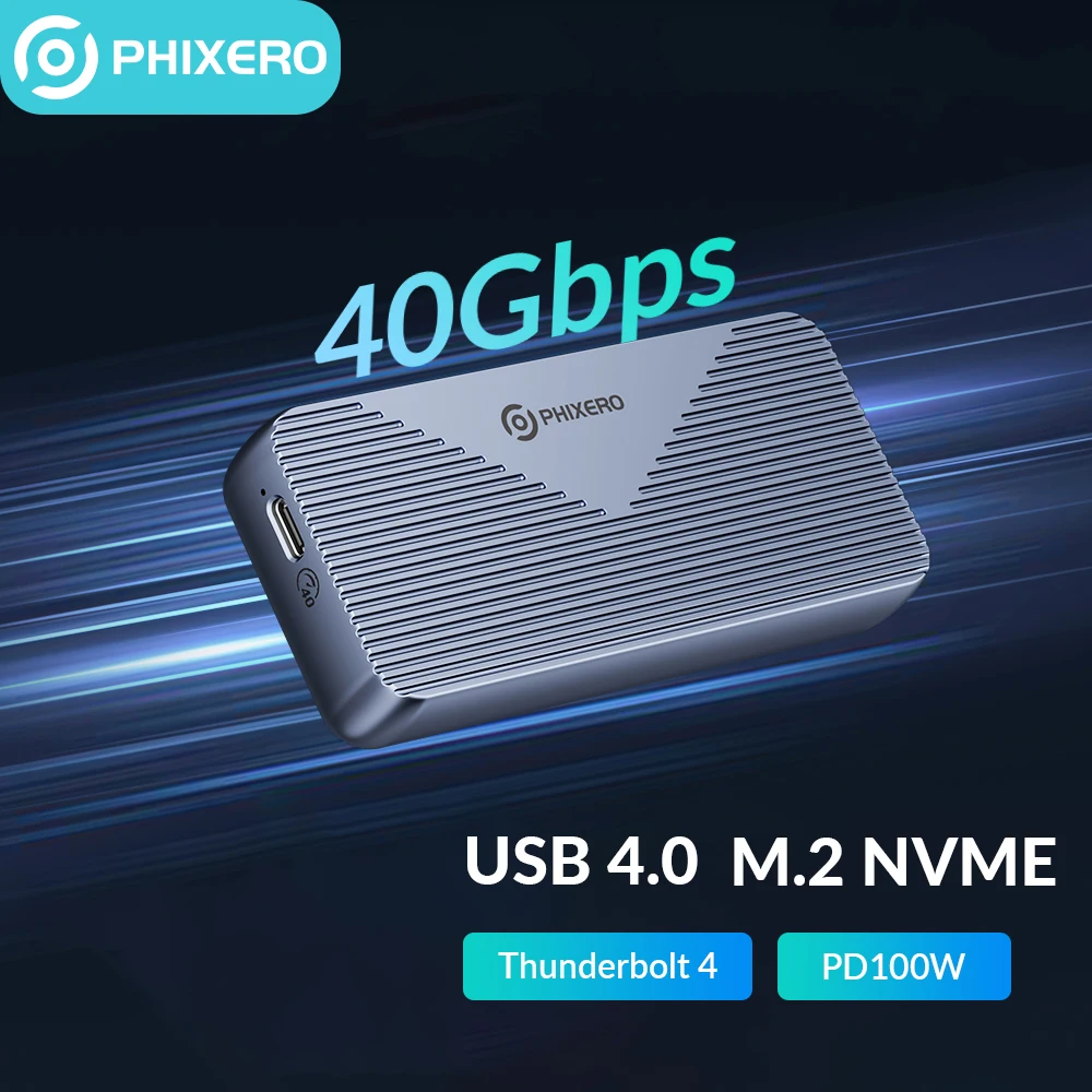 PHIXERO 40Gbps Thunderbolt 4  USB4 Lightening-Fast SSD Case M.2 NVMe Enclosure Compatible With USB 4.0/3.2/3.1/3.0 For MacBook