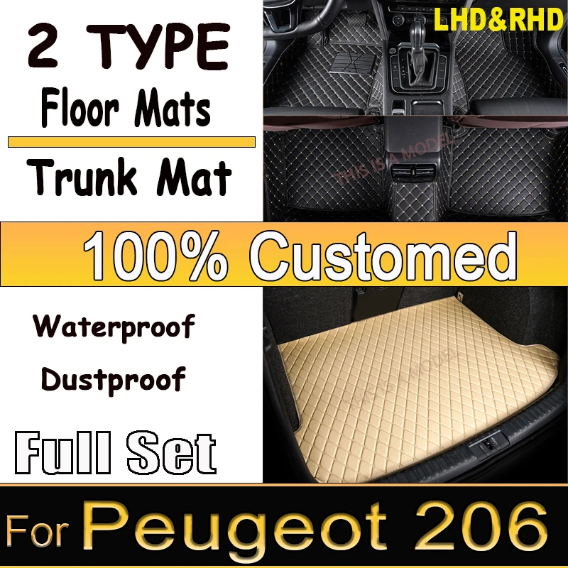 Car Floor Mats For Peugeot 206 206+ 1998~2013 Carpets Rugs Luxury Leather Mat Interior Parts Car Accessories 1999 2000 2001 2002