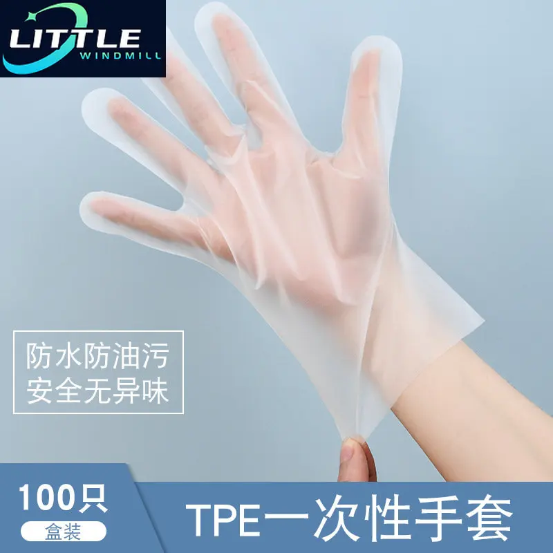 100pcs/set Disposable Gloves Latex and Powder Free Clear PE Catering Food Cleaning   Plastic Guantes Desechables