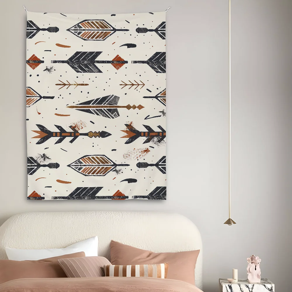 Boho Pattern With Feathers Modern Art Tapestry Perfect For Home&Living Bedroom Decor Wall Art Backdrop Banner