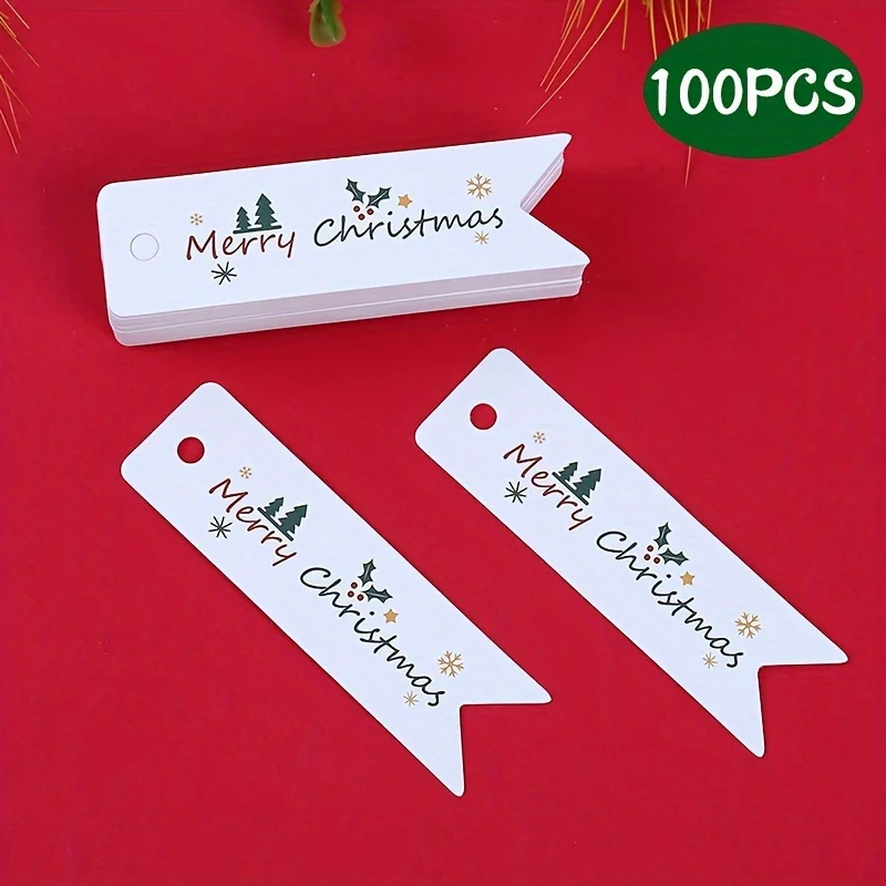100PCS Matte Finish Christmas Gift Tags with String - Holiday Present Labels with Merry Christmas Lettering Design