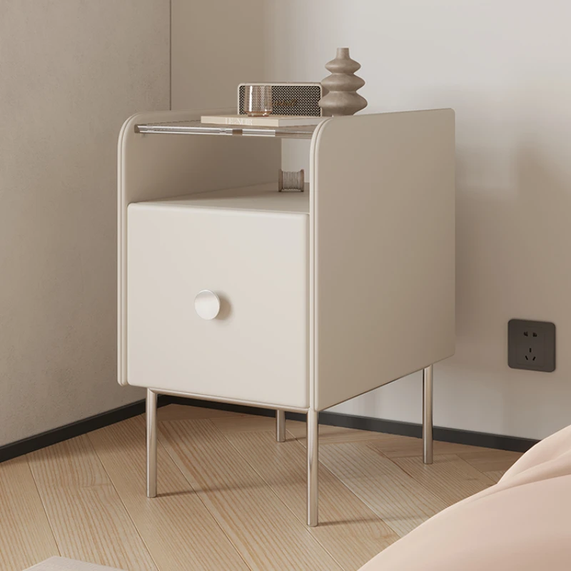 Small Ins Style Design Bedside Table Bedroom and Household Light Luxury Italian Leather Storage Bed Side Cabinet