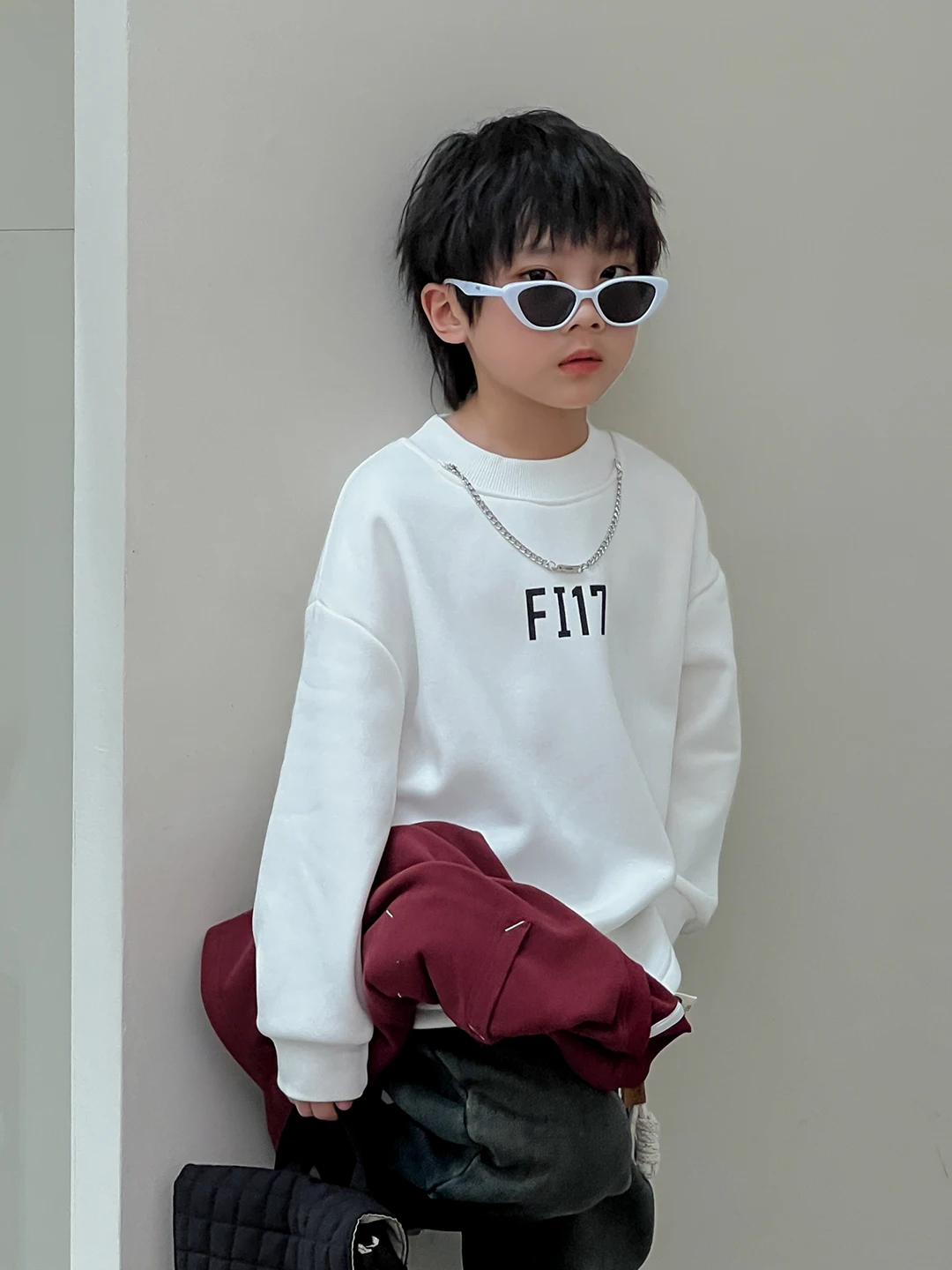 Children's Clothing Boys' Fleece-Lined Sweater Winter Clothing Warm Long Sleeve 2023Boy Single-Layer Fleece-Lined Children's Top