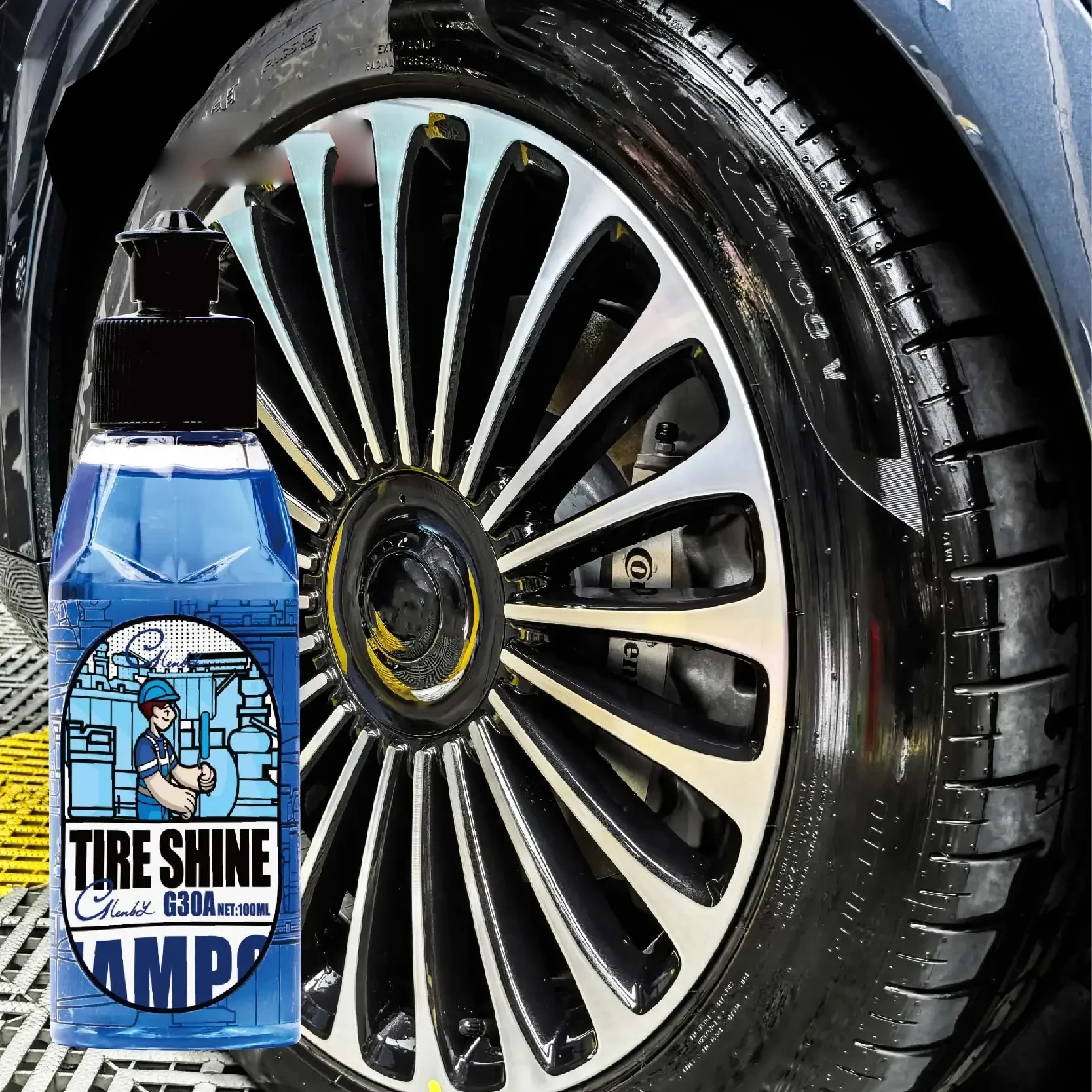 Black Wet Look Tire Shine Dressing -Automotive Clear Coat Tire Dressing for Glossy Wet Tire Look, Vinyl & Plastic, with UV