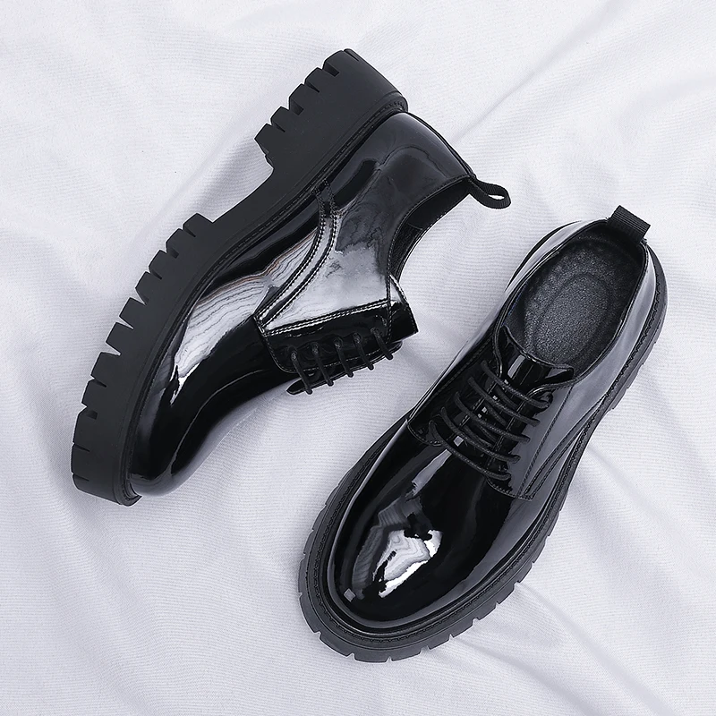 New Platform High Heel 4CM Height Increase Casual Men Patent Leather Shoes Man Oxford Dress Shoes Formal Party Wedding Shoes