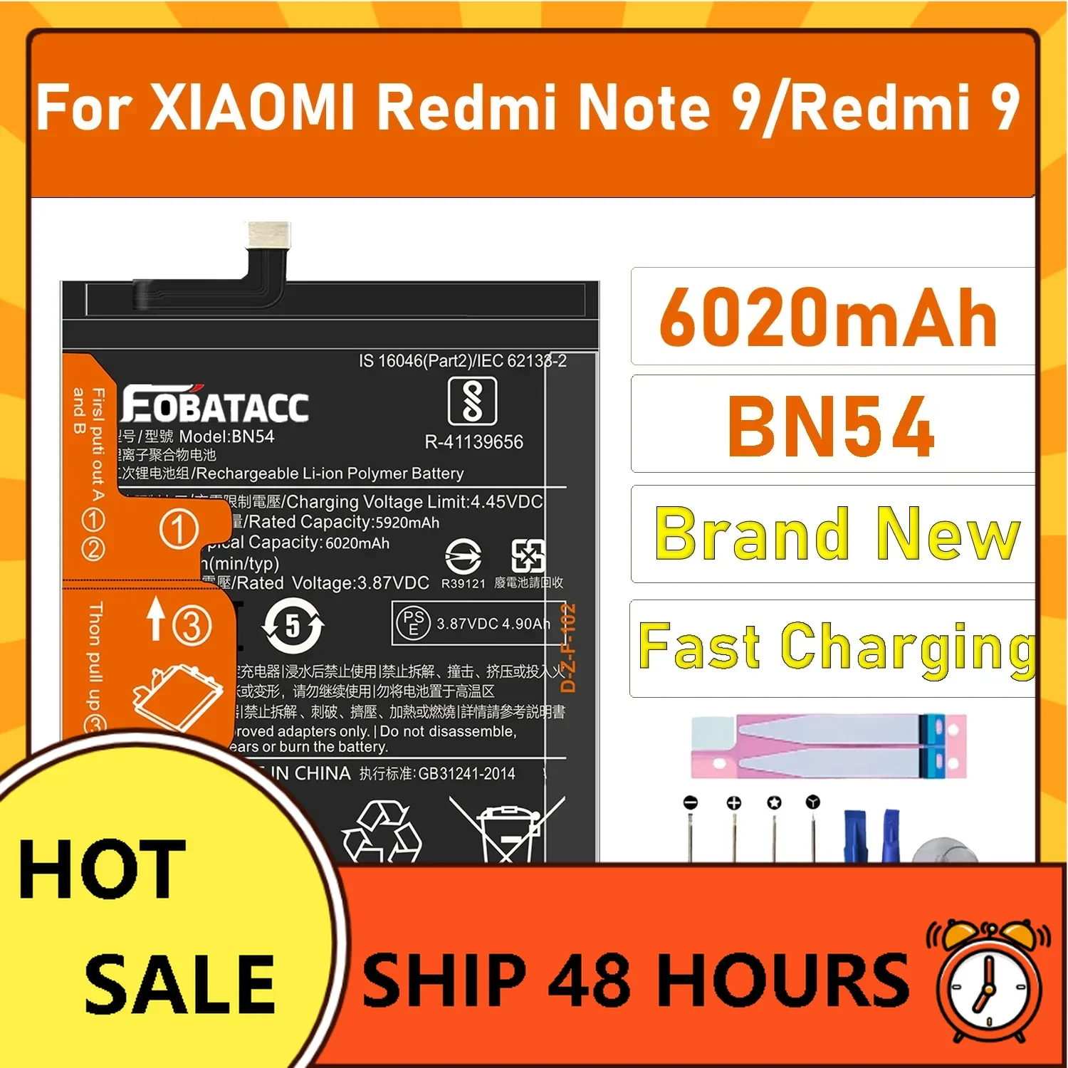 2025 Years 6020mAh BN54 Original Battery For Xiaomi Redmi Note 9 Note9 5G / Redmi 10X 4G Version / Redmi 9 Mobile Phone Battery