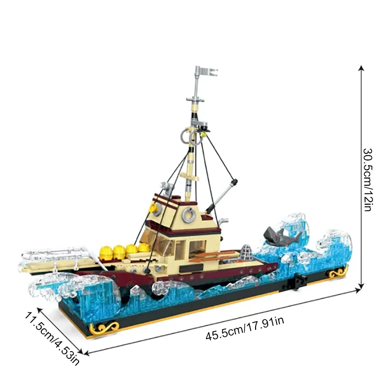 1109PCS Creative Expert MOC Freight Ship and Little White Shark Building Blocks Model Education Explore Toys Children's Gifts