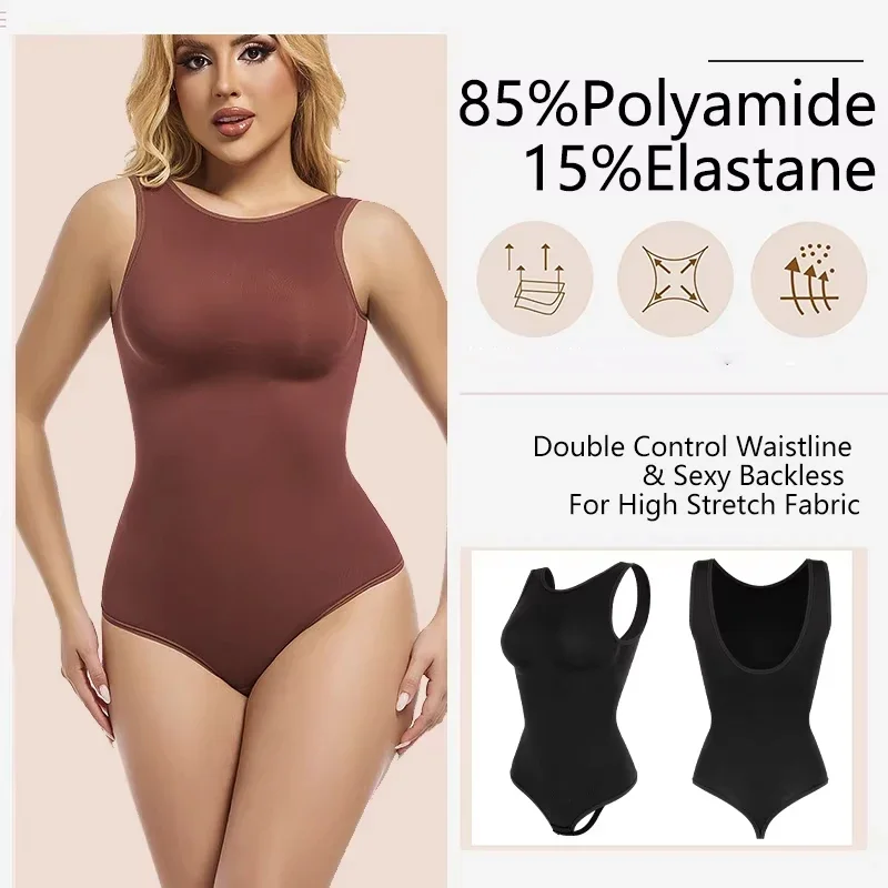 Seamless Bodysuit Women Shapewear Tummy Control Collar Tank Top U-Shape Backless Body Shaper Thongs Underwear Slim Waist