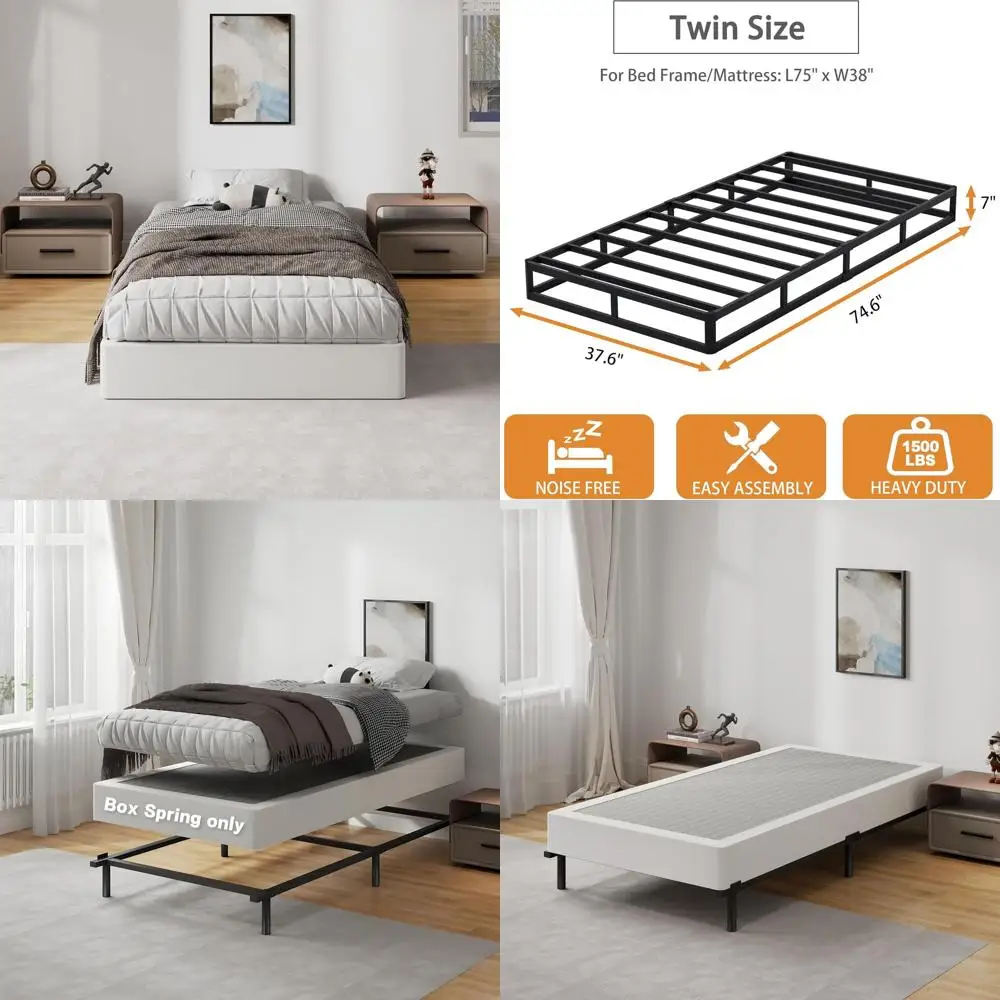 

Двойной размер 7, сверхмощный металлический каркас кровати, емкость 1500 фунтов, простая сборка, бесшумная опора для матраса